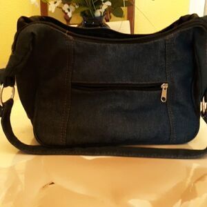 Blue denim shoulder strap back